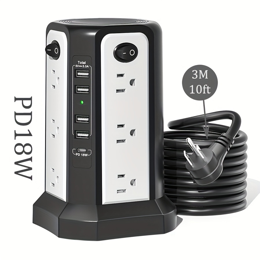 10ft/6ft Extension Cord with Multiple Outlets, 17in 1 Surge Protector, Power Board with USB Ports, 5 USB Interfaces, PD18W/20W Fast Charging, with A Night Light Multi Plug Outlet Charging Station, Suitable for Home Office And Dormitory Use - Image 5
