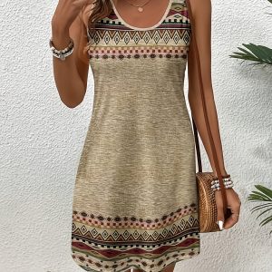A New Women'S Casual Sleeveless Dress with a Minimalist Geometric Pattern, Perfect for Summer And Stylish Outings