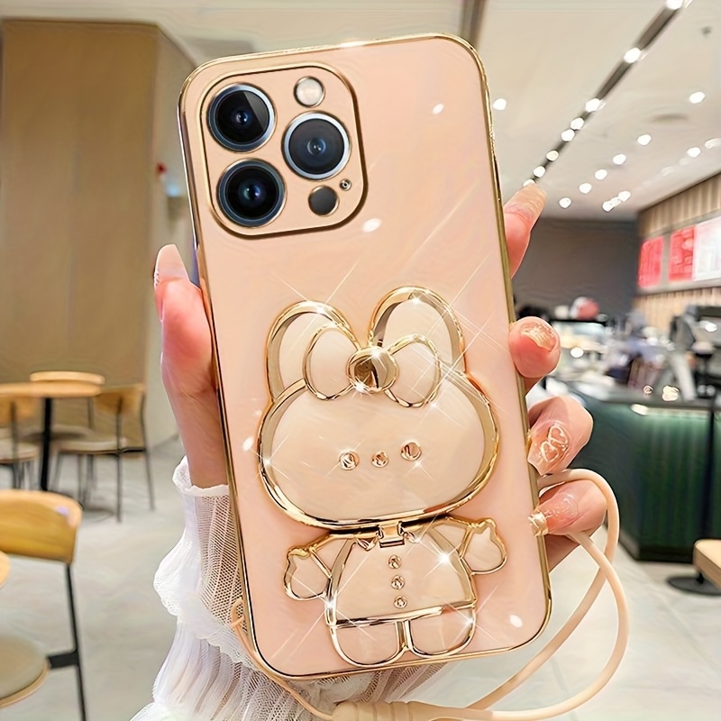 Phone Case - New Fashionable Phone Case Suitable for Iphone 11 12 13 14 15 16 16Pro 15Pro Max 16Plus Phone Case, Rabbit 3D Stand Ultra-Thin Electroplated Soft Phone Case Protective Case with Hand Chain
