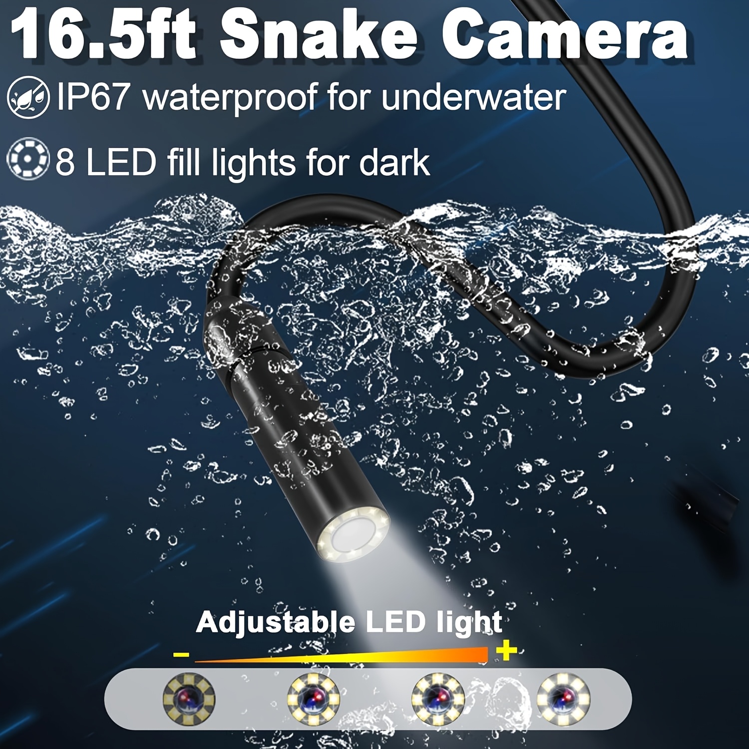 1pc 1/5/10/20M Inspection Endoscope Camera with Light, 1080P HD Borescope Camera with Light, 4.3