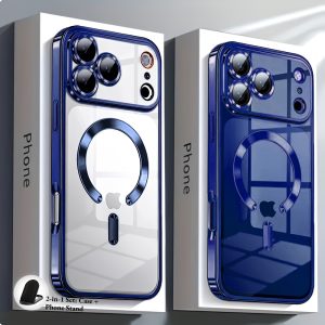Phone Case - 2-In-1 Set: Case And Phone Stand Luxury Electroplated Transparent Magnetic Wireless Charging Phone Case, Compatible with Iphone 17 16 15 14 13 12 11 Pro Max Plus Air