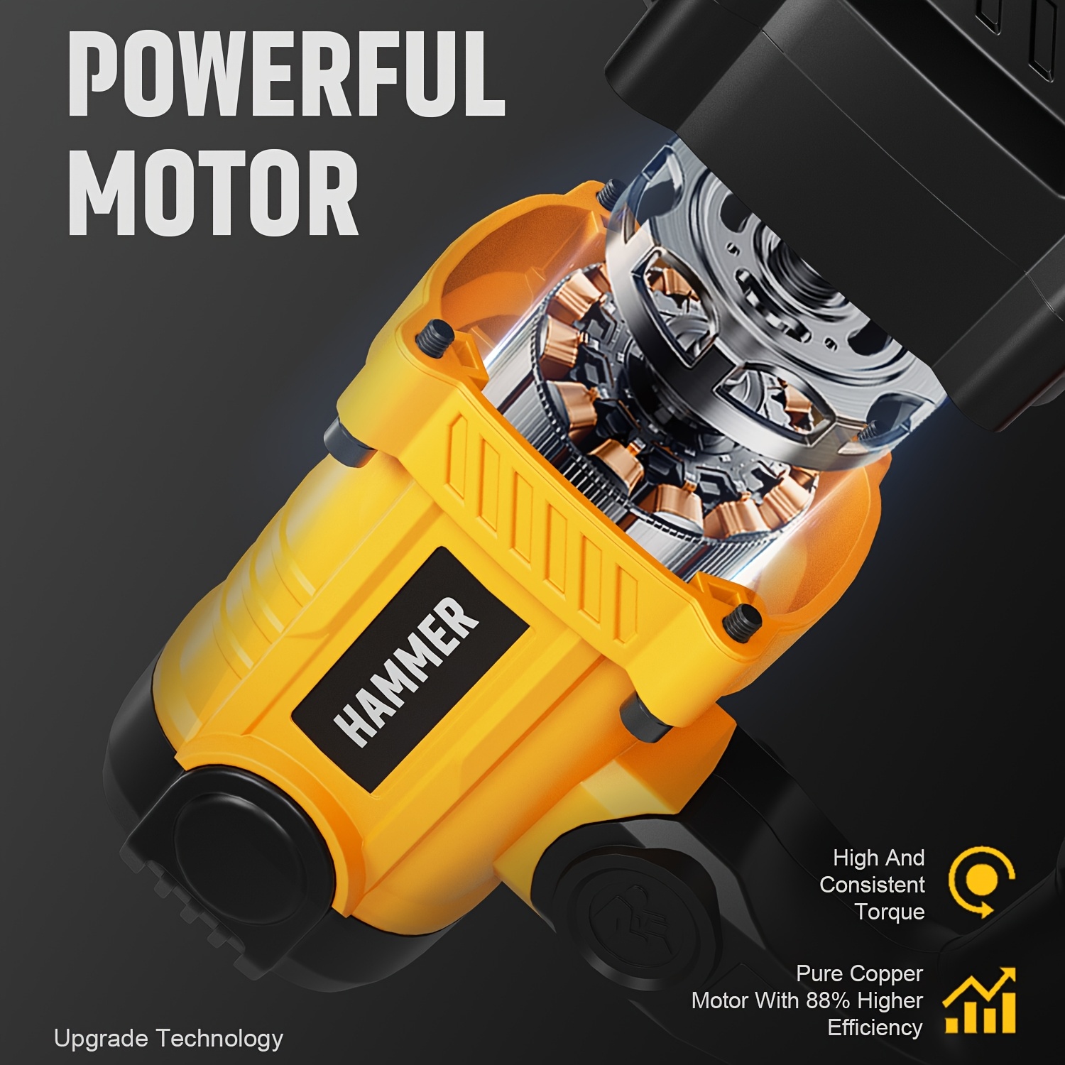 Heavy Duty Rotary Hammer Drill SDS Plus, 1 Battery/No Battery, Suitable for Concrete And Brick Walls, Dual-Mode Power Adjustment, Essential for Home Decoration And Construction, Equipped with Carry Case And Drill Bits, Great Gift for Handyman