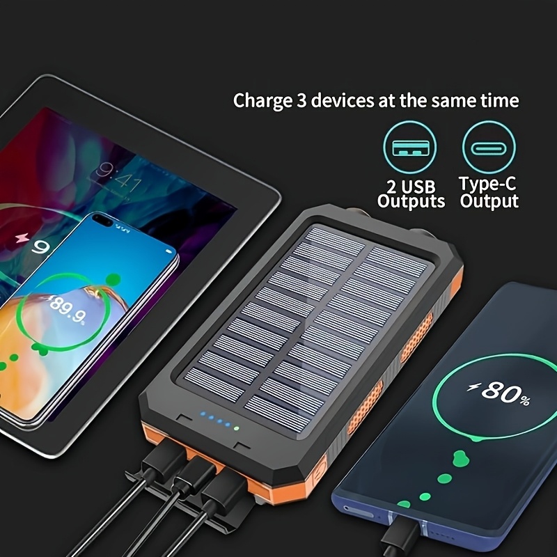 10000/20000Mah Solar Power Bank, External Backup Battery Pack with USB C Input/Output/Led Flashlight, Compatible with Samsung, Ipad, Suitable for Outdoor And Camping Quick Charger with Dual USB Ports, Built-In LED And Compass, Compatible with All