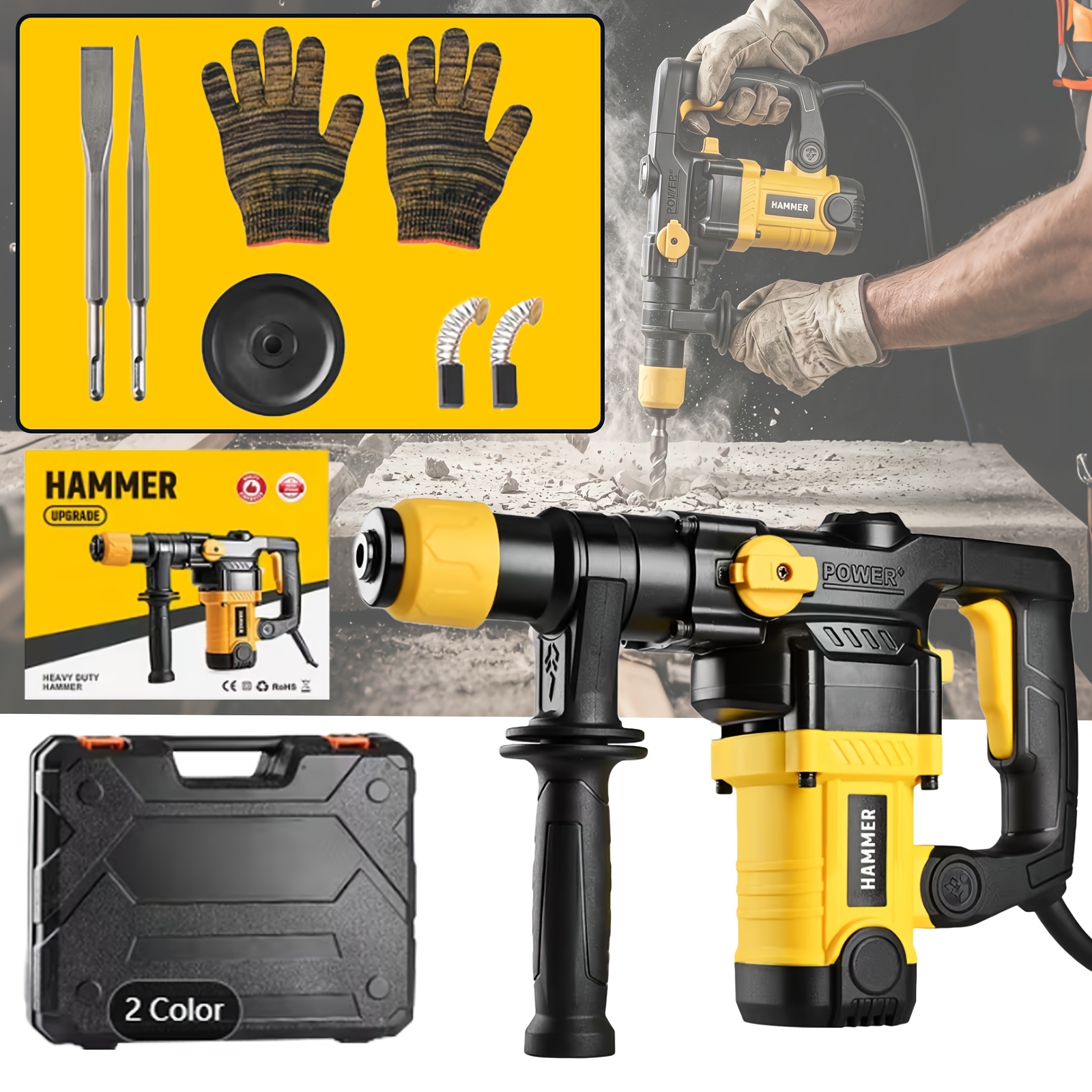 Heavy Duty Rotary Hammer Drill SDS Plus, 1 Battery/No Battery, Suitable for Concrete And Brick Walls, Dual-Mode Power Adjustment, Essential for Home Decoration And Construction, Equipped with Carry Case And Drill Bits, Great Gift for Handyman - Image 3