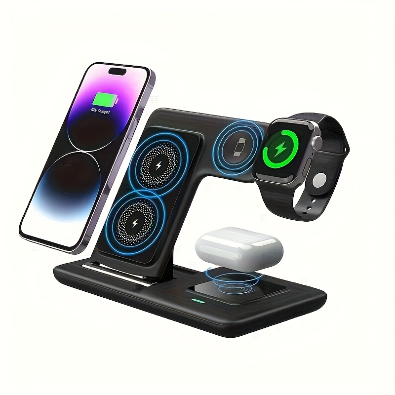 3-In-1 Fast Wireless Charging Station, 15W Foldable Charger Stand, for Iphone 15/14/13/12/11/Pro/Max/Mini/Plus/X/Xr/Xs/Max/Se/8/Plus, Iwatch 1-9, Airpods 3/2/Pro - USB Connector, Lightweight Design, USB Power, Efficient Charging, Compact Design
