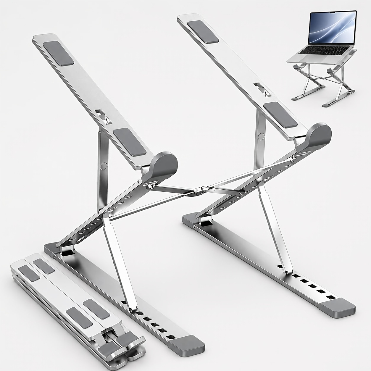 Metal Dual-Layer Laptop Stand, Foldable Portable Height Adjustable Notebook Riser Holder, Ergonomic Cooling Elevated Base Compatible with 10-15 Inch Laptops