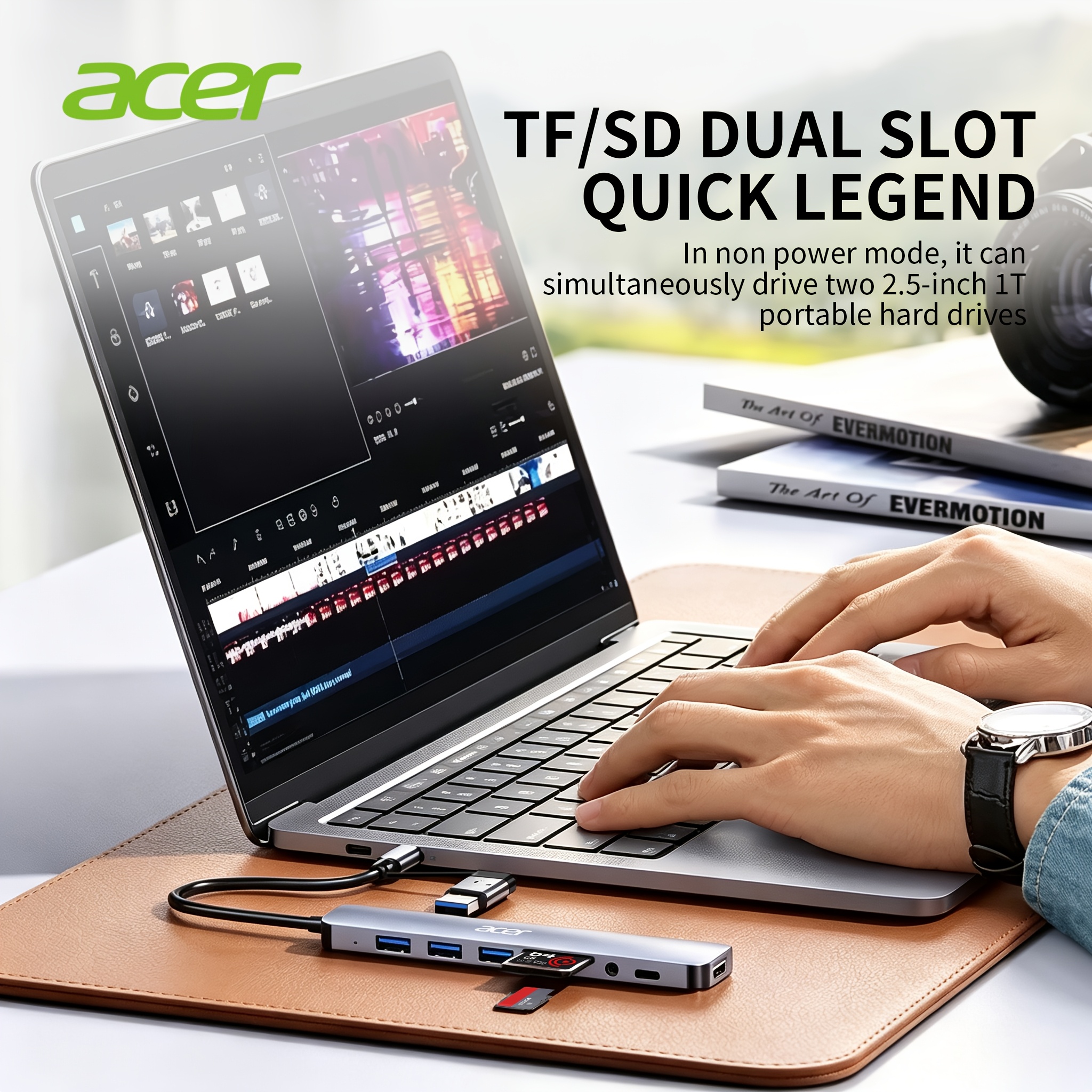 Acer USB Hub Compatible for PC/Laptop/Tablet/Smartphone, Plug & Play USB-C Expansion Dock with Multi-Port Hub, Portable USB-C Adapter Suitable for USB- Devices, SD/TF Card Reader, USB-C Expansion Station for Smartphones, Tablets, PCs