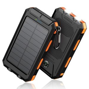 20000Mah Solar Power Bank, Solar Charger, Outdoor High-Capacity Battery Pack, Usb/Usb-C/Micro USB, Compatible with All Phones, Fast Charging, Dual LED Flashlight Compatible with Outdoor And Camping, Compass And Backpack Hook, Portable Power Bank