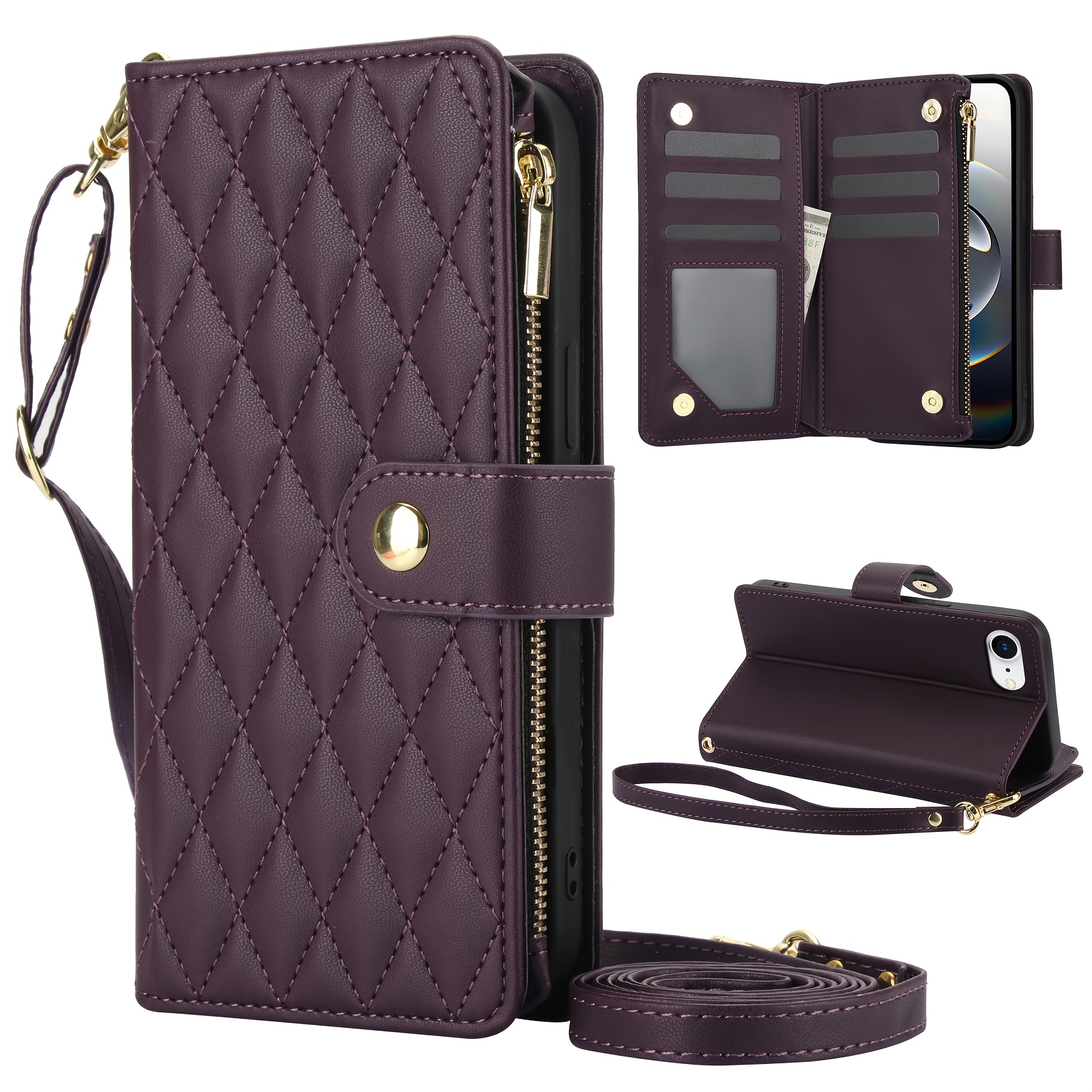 Wallet Case for iPhone 17/ 16e/ 16/ 15/ 14/ 13/ 12/ 11 Pro Max/ XR/ X/ XS/ XS Max/ 16 Plus/ 12 Mini/ 13 Mini/ SE 2020/ SE 2022/ Air 2025, Adjustable Crossbody Zipper Purse Case Card Holder with Kickstand Detachable Wrist Strap, Flip Folio Case - Image 38