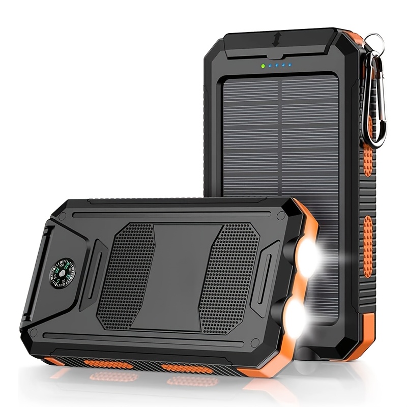 Solar Charger, 10000mAh Solar Mobile Power Bank, External Spare Battery Pack with USB C Input/output/LED Flash, Compatible with Samsung, iPad, Outdoor, Camping with Dual USB Ports Built-in LED and Compass, Suitable for All Phones - Image 5
