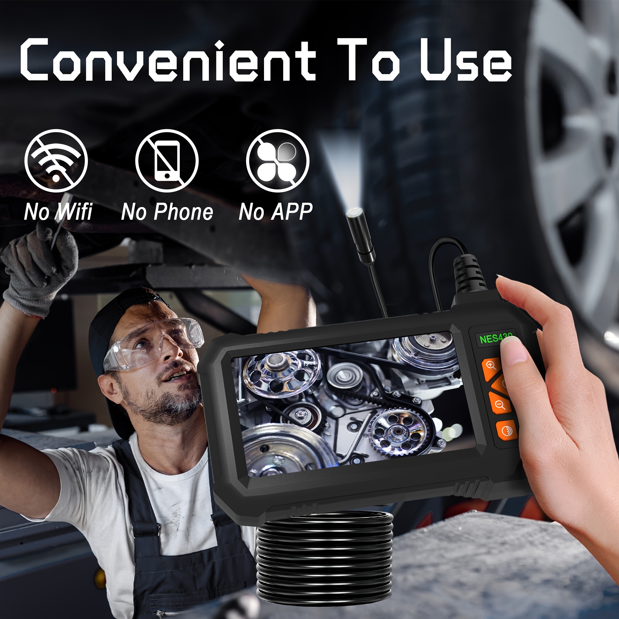 1pc 1/5/10/20M Inspection Endoscope Camera with Light, 1080P HD Borescope Camera with Light, 4.3