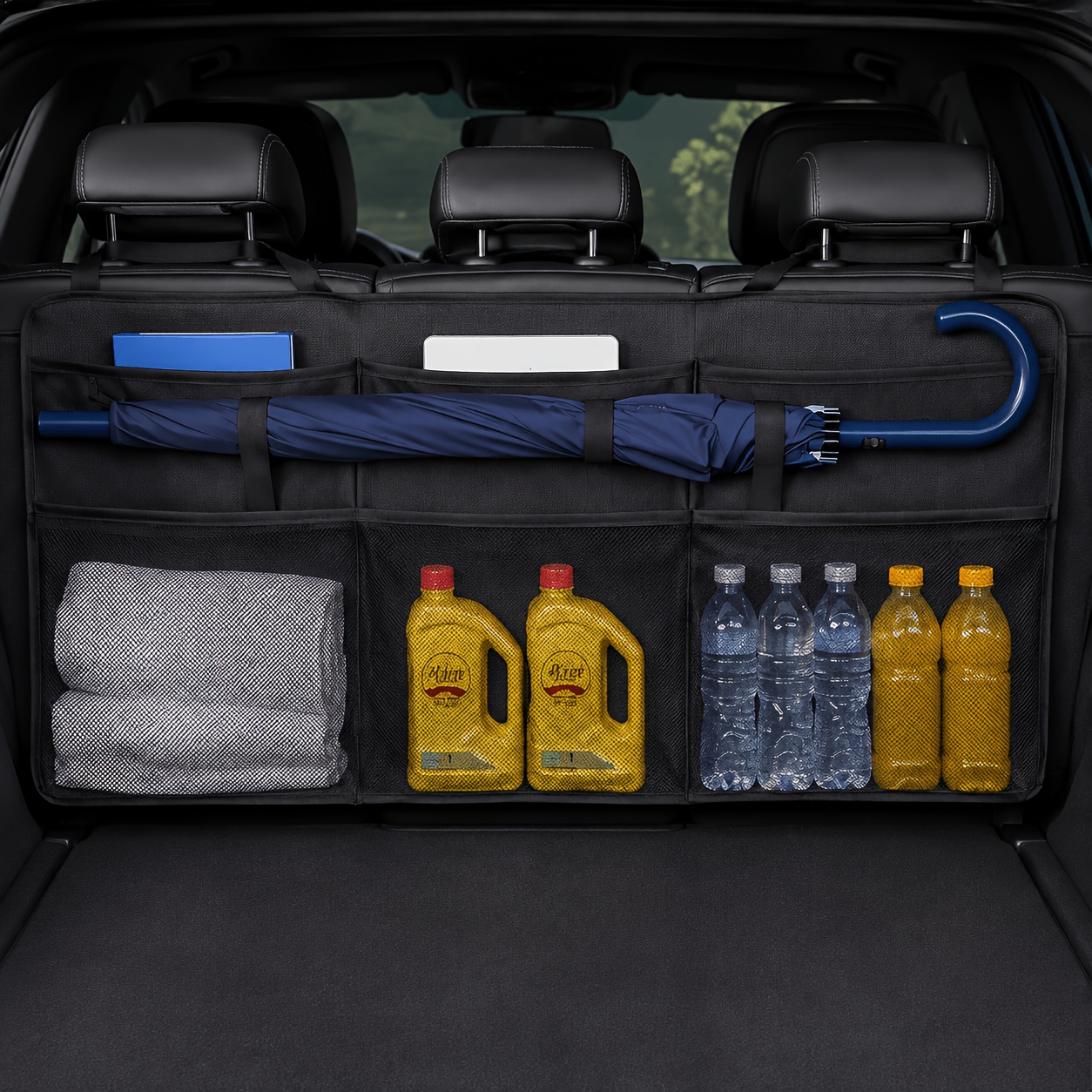 Large Car Trunk Storage Bag with Oxford Fabric Multi-Pocket Design, Hanging Space-Saving, Universal High Capacity, Suitable for SUVs, Trucks, and Off-Road Vehicles, Fits Various Items