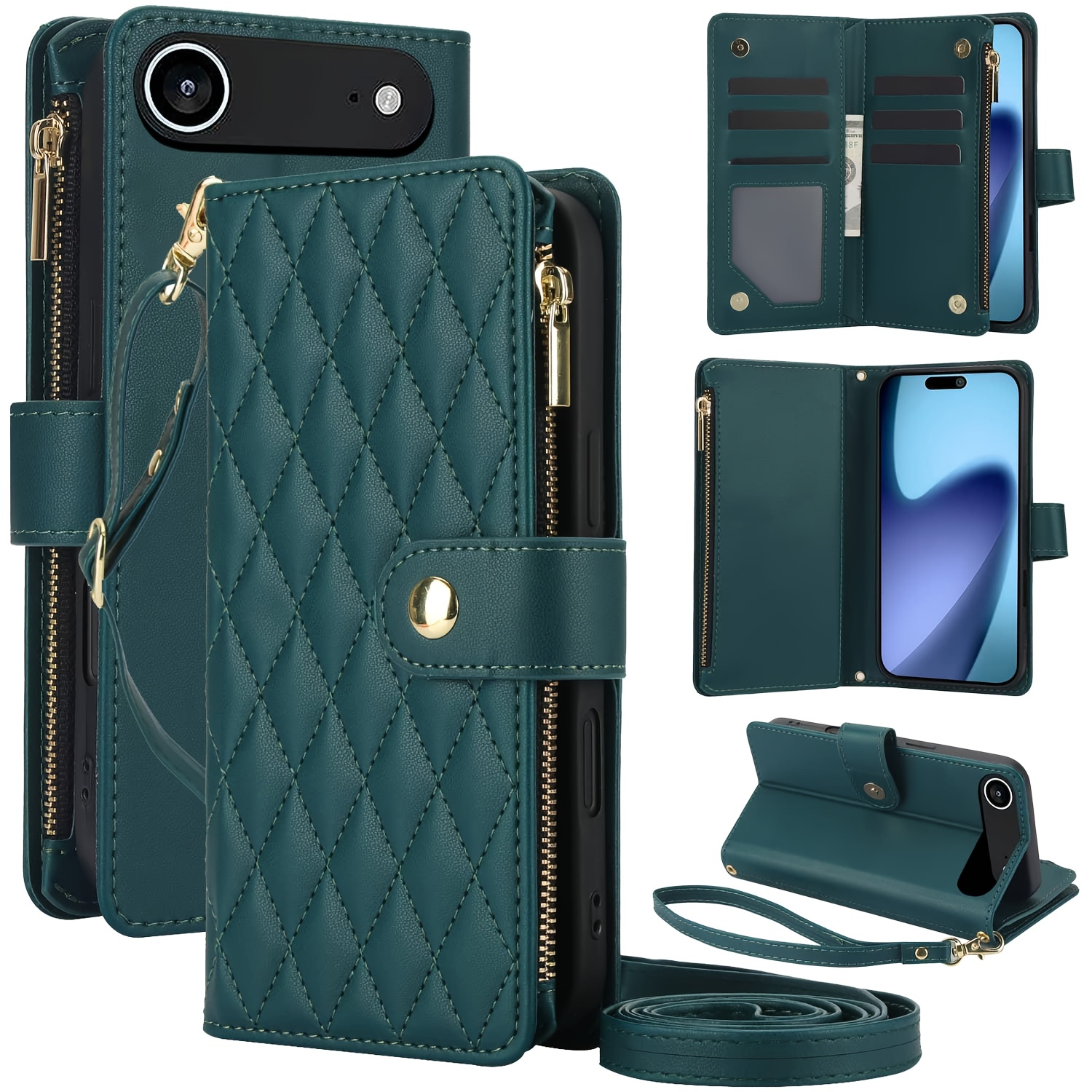 Wallet Case for iPhone 17/ 16e/ 16/ 15/ 14/ 13/ 12/ 11 Pro Max/ XR/ X/ XS/ XS Max/ 16 Plus/ 12 Mini/ 13 Mini/ SE 2020/ SE 2022/ Air 2025, Adjustable Crossbody Zipper Purse Case Card Holder with Kickstand Detachable Wrist Strap, Flip Folio Case - Image 56