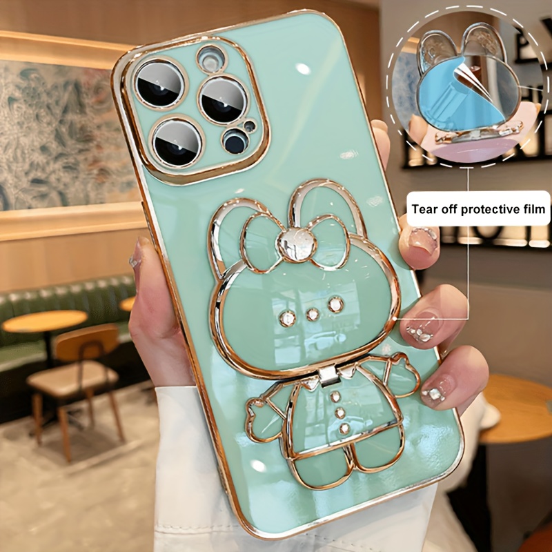 Phone Case - New Fashionable Phone Case Suitable for Iphone 11 12 13 14 15 16 16Pro 15Pro Max 16Plus Phone Case, Rabbit 3D Stand Ultra-Thin Electroplated Soft Phone Case Protective Case with Hand Chain