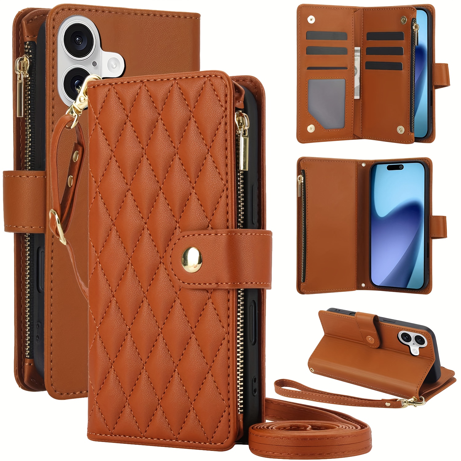 Wallet Case for iPhone 17/ 16e/ 16/ 15/ 14/ 13/ 12/ 11 Pro Max/ XR/ X/ XS/ XS Max/ 16 Plus/ 12 Mini/ 13 Mini/ SE 2020/ SE 2022/ Air 2025, Adjustable Crossbody Zipper Purse Case Card Holder with Kickstand Detachable Wrist Strap, Flip Folio Case - Image 50