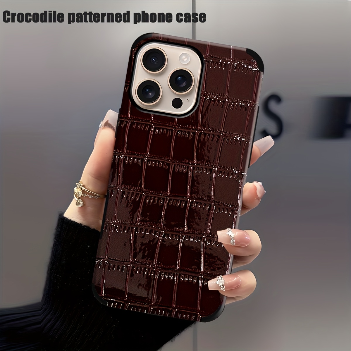 1pc of Glossy Crocodile Pattern Phone Case with Animal Design, Mirror Finish, Made of Synthetic Faux Leather, Shockproof And Sound-Transparent Design, Suitable for Iphone 17, Apple 16 Pro Max, for Iphone 11/12 Pro/13/14 Plus/15 Pro Max