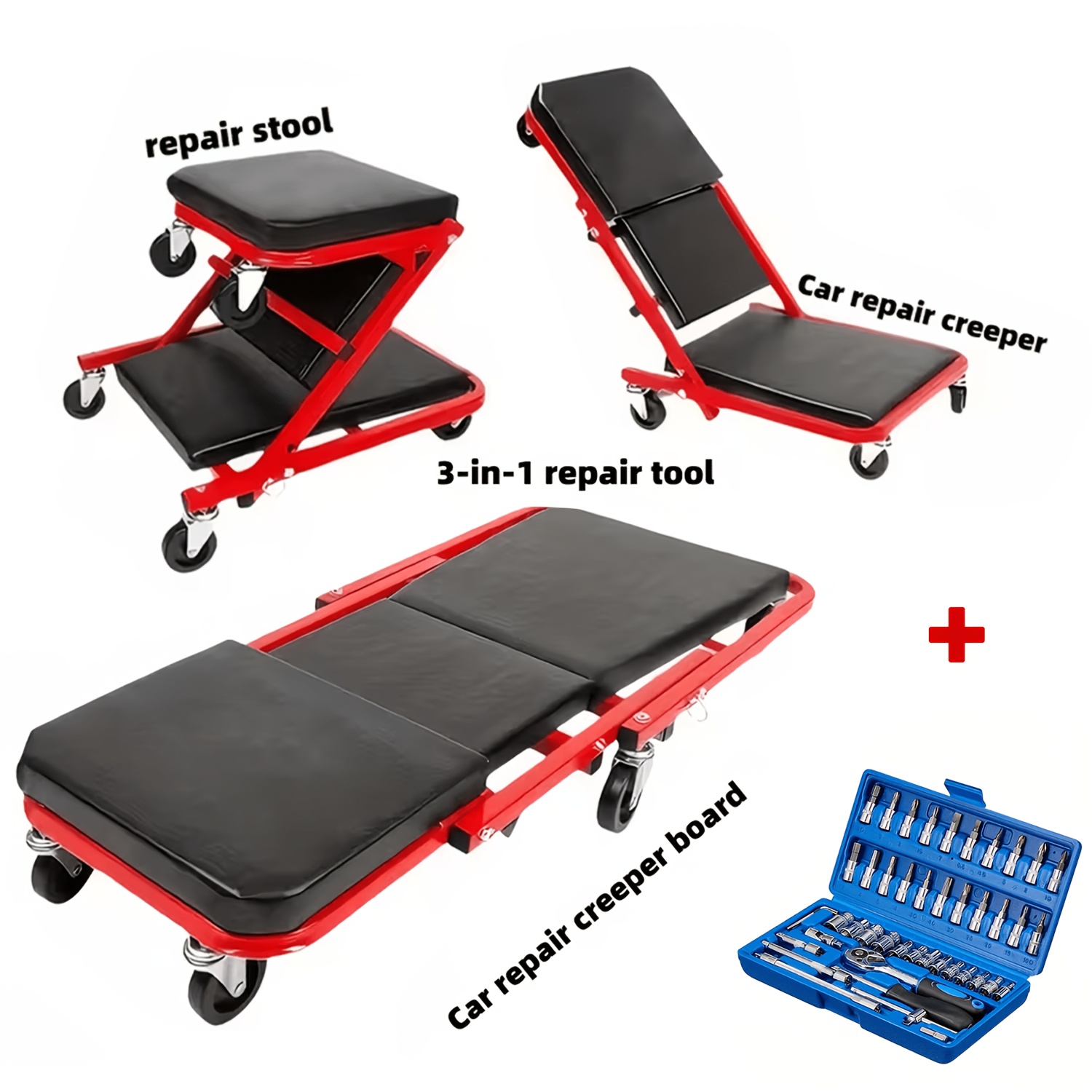 Auto Repair Bench with Roller Moving Tool Tray(Sold Separately), 2-in-1 Track, 36inch; Z Track Seat, Load Capacity Garage Chair Adjustable Rolling Folding Track ; Wheels.A Gift for the Family - Image 13