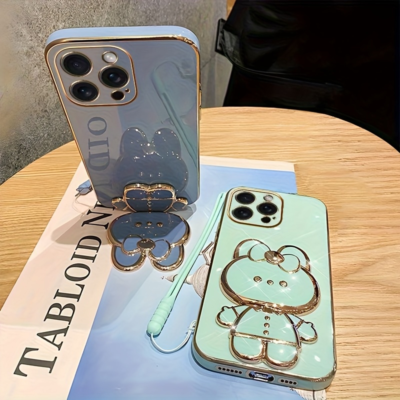 Phone Case - New Fashionable Phone Case Suitable for Iphone 11 12 13 14 15 16 16Pro 15Pro Max 16Plus Phone Case, Rabbit 3D Stand Ultra-Thin Electroplated Soft Phone Case Protective Case with Hand Chain