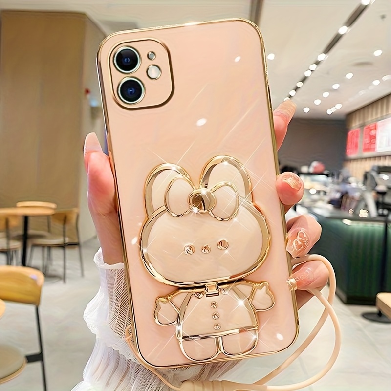 Phone Case - New Fashionable Phone Case Suitable for Iphone 11 12 13 14 15 16 16Pro 15Pro Max 16Plus Phone Case, Rabbit 3D Stand Ultra-Thin Electroplated Soft Phone Case Protective Case with Hand Chain