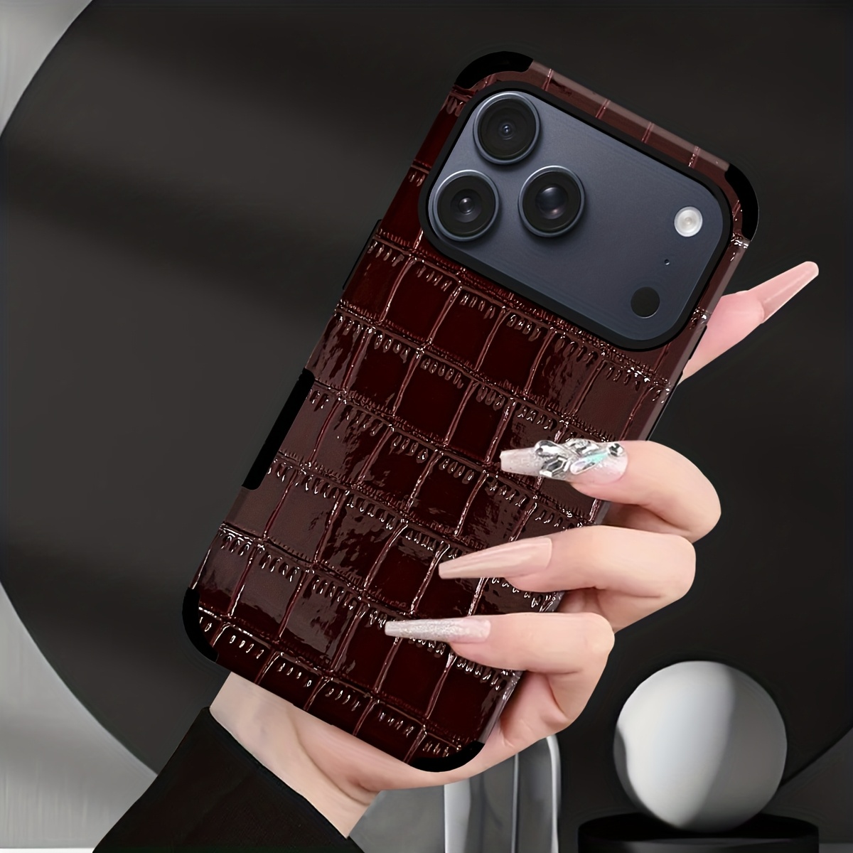 1pc of Glossy Crocodile Pattern Phone Case with Animal Design, Mirror Finish, Made of Synthetic Faux Leather, Shockproof And Sound-Transparent Design, Suitable for Iphone 17, Apple 16 Pro Max, for Iphone 11/12 Pro/13/14 Plus/15 Pro Max