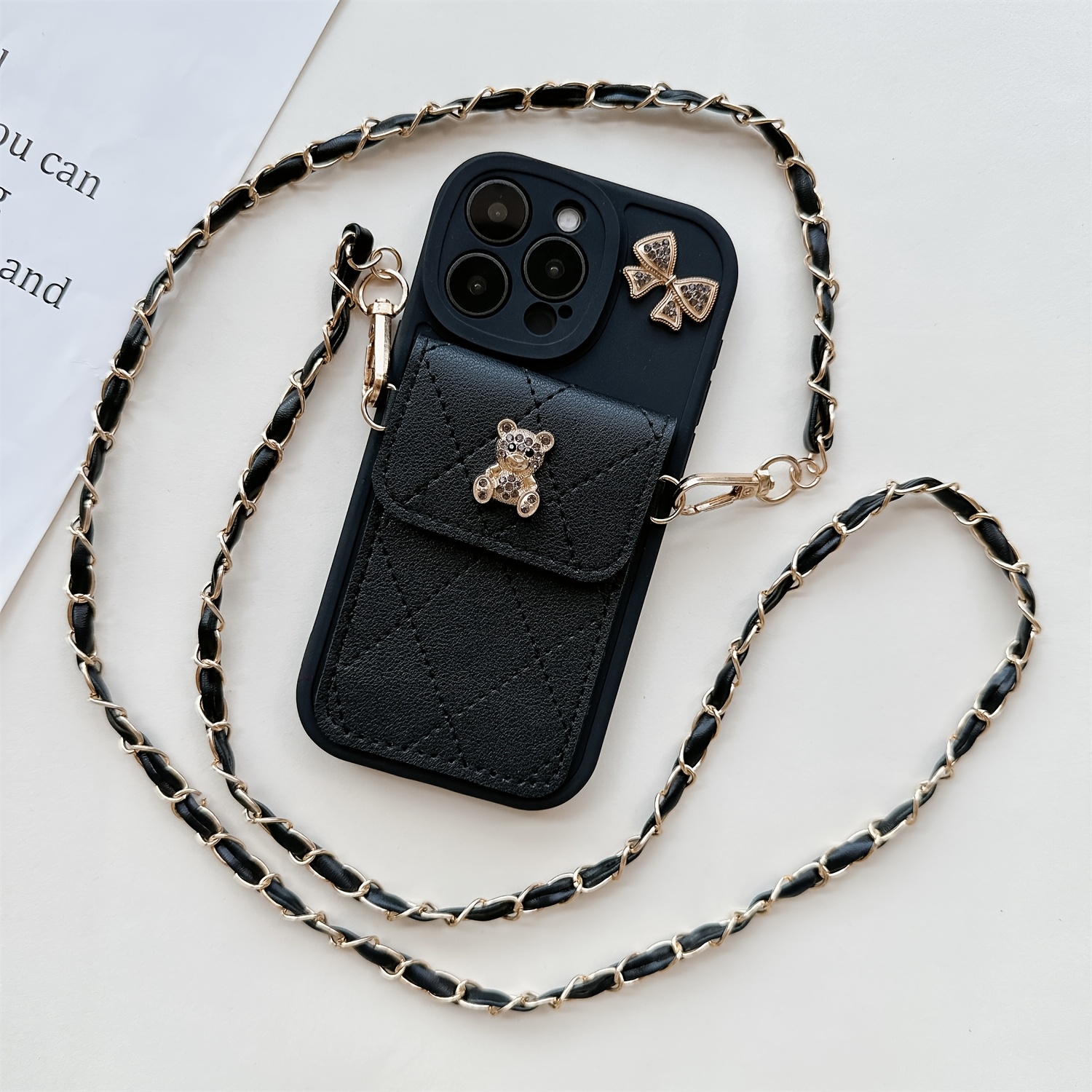 Phone Case - Stylish Cartoon Bear Bow Card Holder Phone Case with a Lanyard, Compatible with for Iphone 17/17 Pro/17 Air/17 Pro Max/16/15/14/13/12/11. This Anti-Fall Protective Cover Is a Trendy And Unique Accessory for Girls