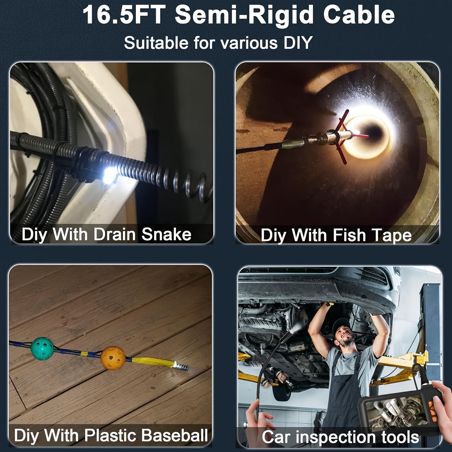 1pc 1/5/10/20M Inspection Endoscope Camera with Light, 1080P HD Borescope Camera with Light, 4.3" IPS Screen, IP67 Sewer Camera Borescope, Semi-Rigid Cord Drain Pipe Camera Cool Gadgets Tool - Image 12