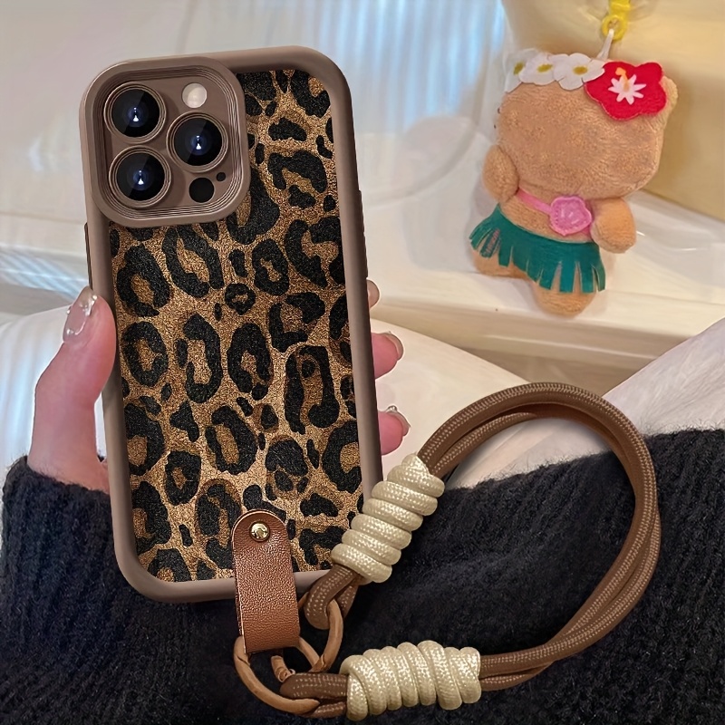 Premium Minimalist Leopard Print - Brown Leopard Print + Lanyard - Phone Case Compatible with iPhone 17 Pro Max/17 Pro/17 Air/17/16 Pro Max/16/16 Pro/16 Plus/15/15 Pro Max/15 Pro/15 Plus/11/12/13/14 Pro Max/11 Pro/11 Pro Max/12 Pro/12 Pro Max/13 Pro/13
