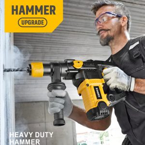 Heavy Duty Rotary Hammer Drill SDS Plus, 1 Battery/No Battery, Suitable for Concrete And Brick Walls, Dual-Mode Power Adjustment, Essential for Home Decoration And Construction, Equipped with Carry Case And Drill Bits, Great Gift for Handyman