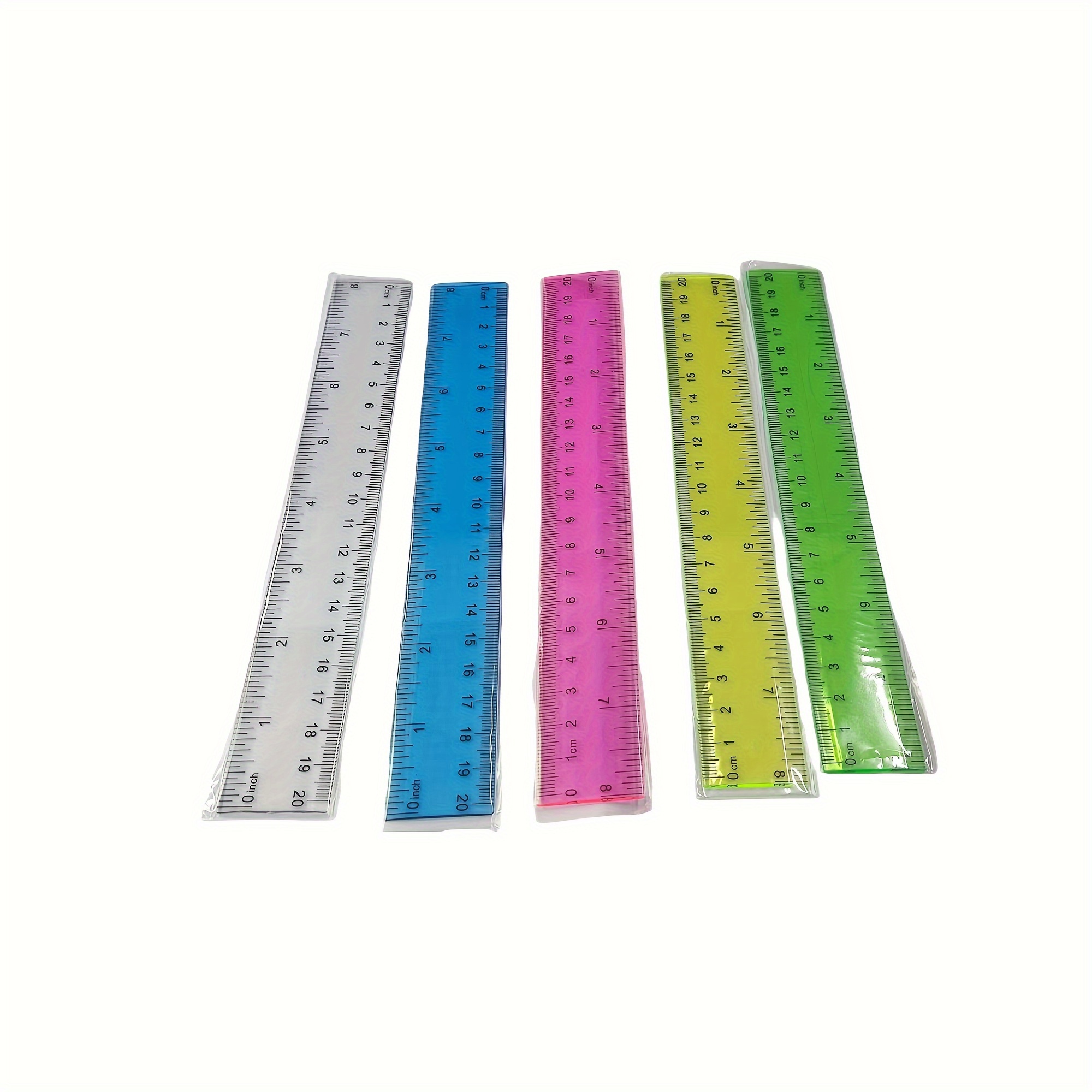 5pcs Set of Bright Color Transparent Plastic Rulers - Precise 8-Inch Measuring Tools for Students, Office, and Home Use - Durable, Easy-to-Read, Space-Saving Design - Image 9