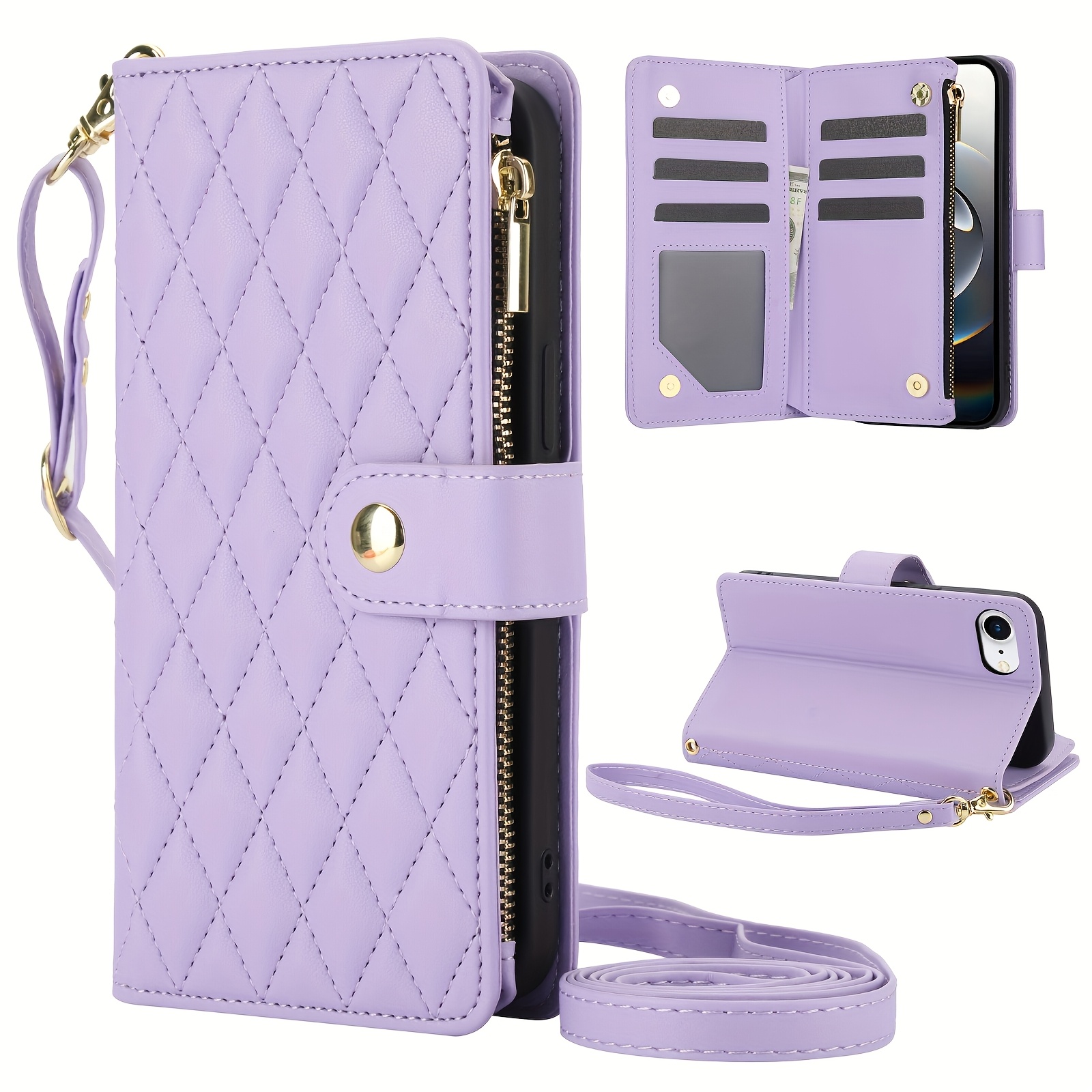 Wallet Case for iPhone 17/ 16e/ 16/ 15/ 14/ 13/ 12/ 11 Pro Max/ XR/ X/ XS/ XS Max/ 16 Plus/ 12 Mini/ 13 Mini/ SE 2020/ SE 2022/ Air 2025, Adjustable Crossbody Zipper Purse Case Card Holder with Kickstand Detachable Wrist Strap, Flip Folio Case - Image 64