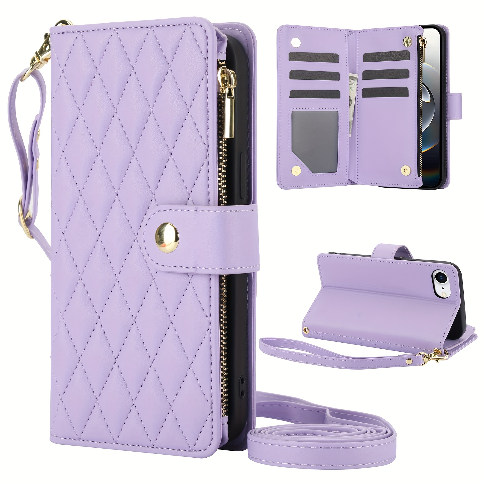Wallet Case for iPhone 17/ 16e/ 16/ 15/ 14/ 13/ 12/ 11 Pro Max/ XR/ X/ XS/ XS Max/ 16 Plus/ 12 Mini/ 13 Mini/ SE 2020/ SE 2022/ Air 2025, Adjustable Crossbody Zipper Purse Case Card Holder with Kickstand Detachable Wrist Strap, Flip Folio Case - Image 37