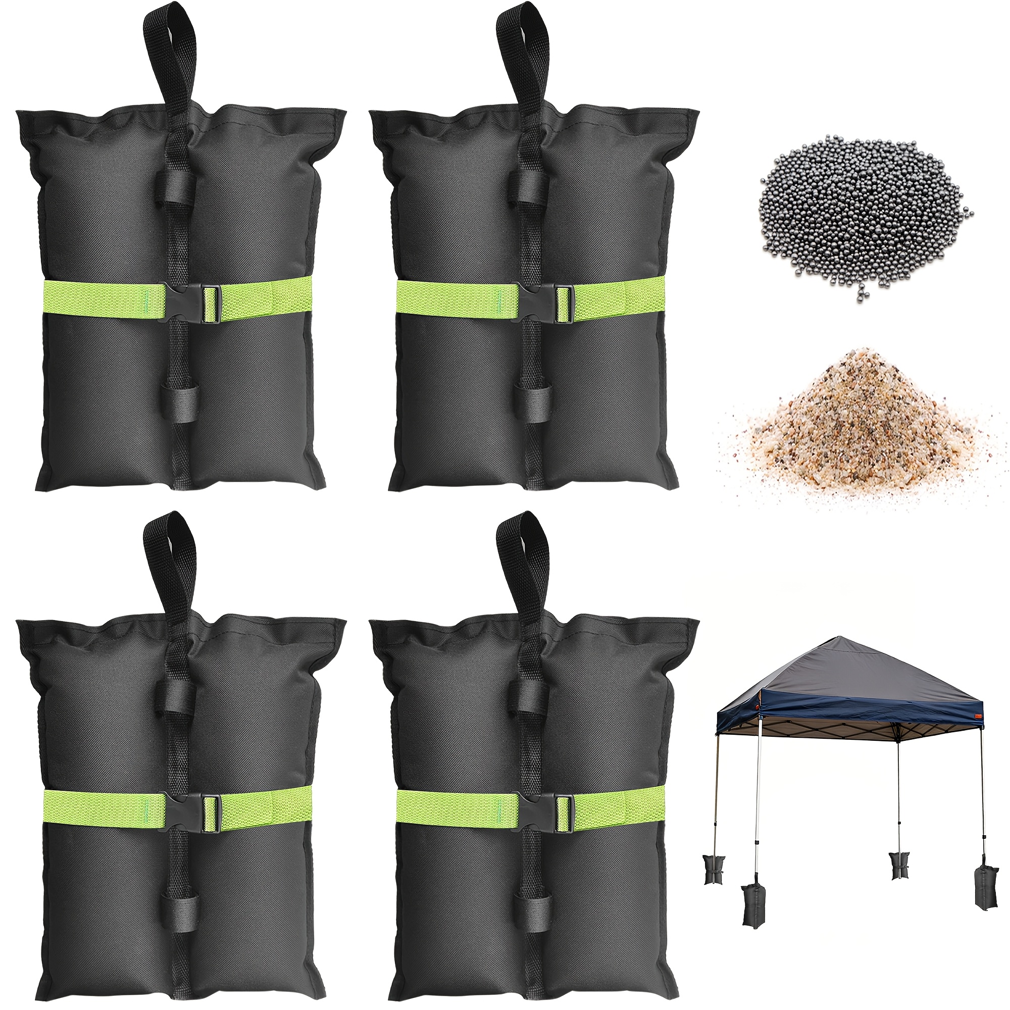 4pcs Heavy Duty Gazebo Weights Suitable for Pop Up Tents, Patio Umbrellas, Trampoline Canopy & Sand Bags - 600D PVC Sand Fillable Bags for Outdoor Stability, Windproof Anchors for Sun Shelter, Tent, for Use (No Revision)