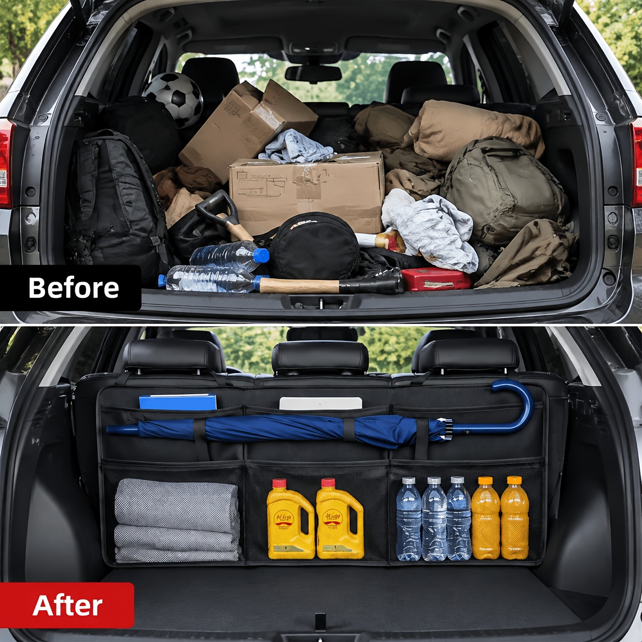 Large Car Trunk Storage Bag with Oxford Fabric Multi-Pocket Design, Hanging Space-Saving, Universal High Capacity, Suitable for SUVs, Trucks, and Off-Road Vehicles, Fits Various Items