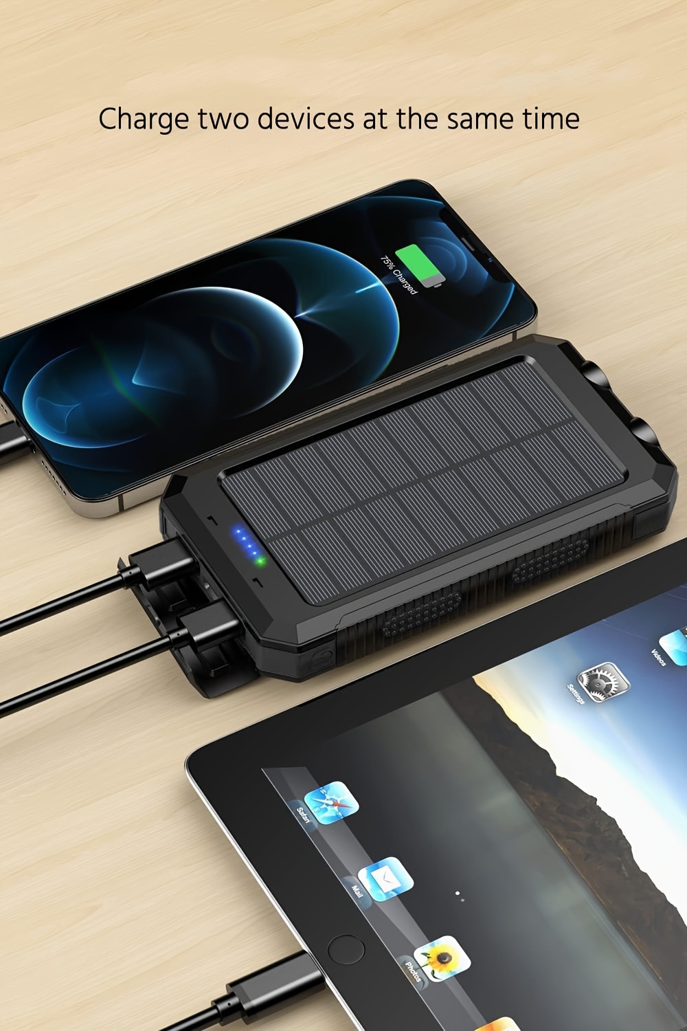 20000Mah Solar Power Bank, Solar Charger, Outdoor High-Capacity Battery Pack, Usb/Usb-C/Micro USB, Compatible with All Phones, Fast Charging, Dual LED Flashlight Compatible with Outdoor And Camping, Compass And Backpack Hook, Portable Power Bank