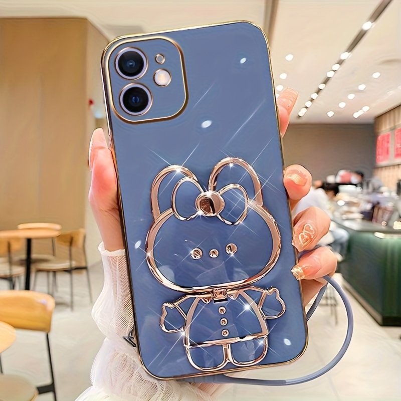 Phone Case - New Fashionable Phone Case Suitable for Iphone 11 12 13 14 15 16 16Pro 15Pro Max 16Plus Phone Case, Rabbit 3D Stand Ultra-Thin Electroplated Soft Phone Case Protective Case with Hand Chain
