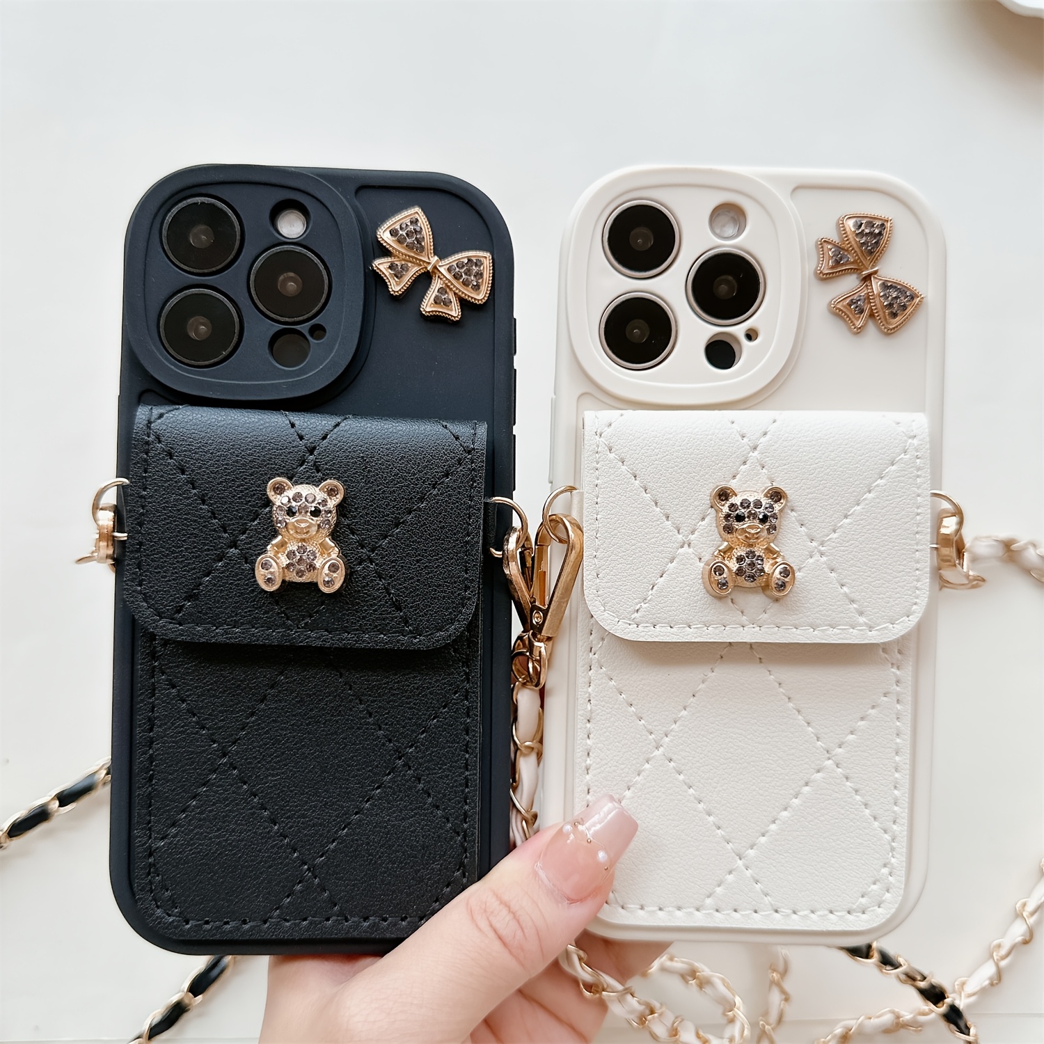 Phone Case - Stylish Cartoon Bear Bow Card Holder Phone Case with a Lanyard, Compatible with for Iphone 17/17 Pro/17 Air/17 Pro Max/16/15/14/13/12/11. This Anti-Fall Protective Cover Is a Trendy And Unique Accessory for Girls