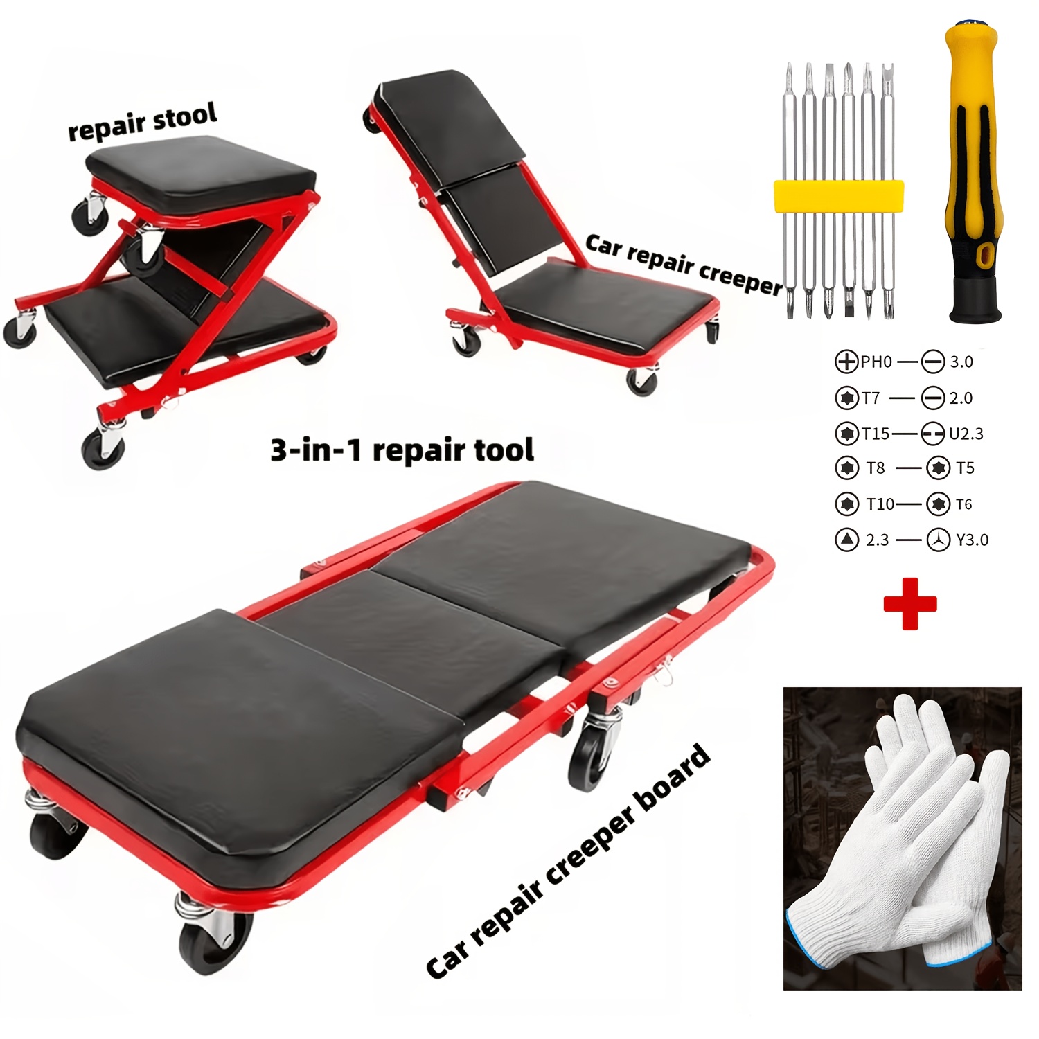 Auto Repair Bench with Roller Moving Tool Tray(Sold Separately), 2-in-1 Track, 36inch; Z Track Seat, Load Capacity Garage Chair Adjustable Rolling Folding Track ; Wheels.A Gift for the Family - Image 7