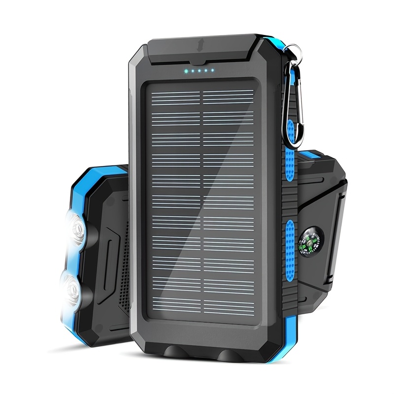 Solar Charger, 10000mAh Solar Mobile Power Bank, External Spare Battery Pack with USB C Input/output/LED Flash, Compatible with Samsung, iPad, Outdoor, Camping with Dual USB Ports Built-in LED and Compass, Suitable for All Phones