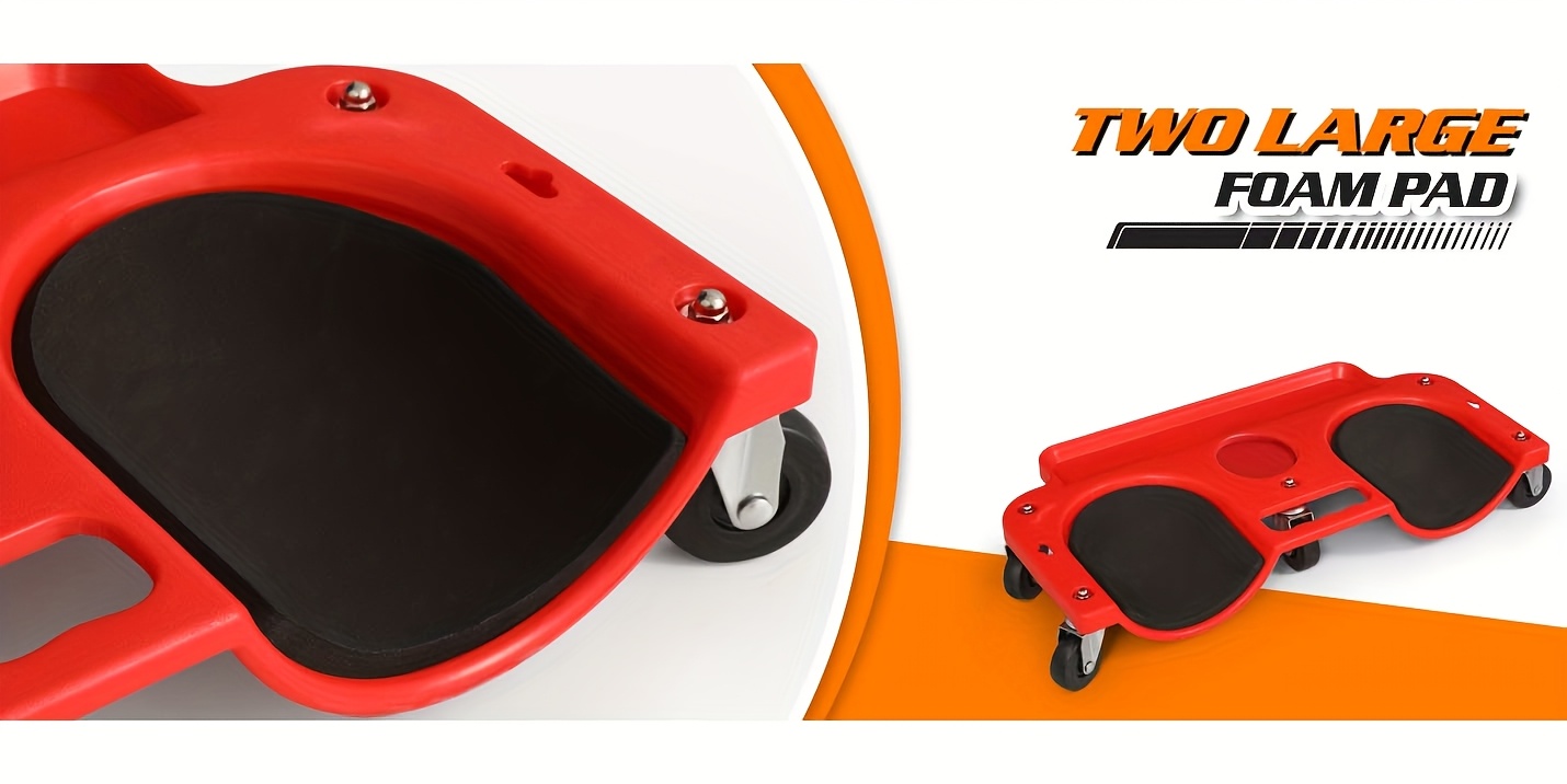 [Knee Pads Tool Tray] Rolling Knee Creeper, Durable Knee Pads with Full 360 Degree Turn Casters And Tool Tray, Garage Kneeling Pads On Swivel Castors for Home Workshop Auto Repairing Maintaining, Tool Tray Holder, Red
