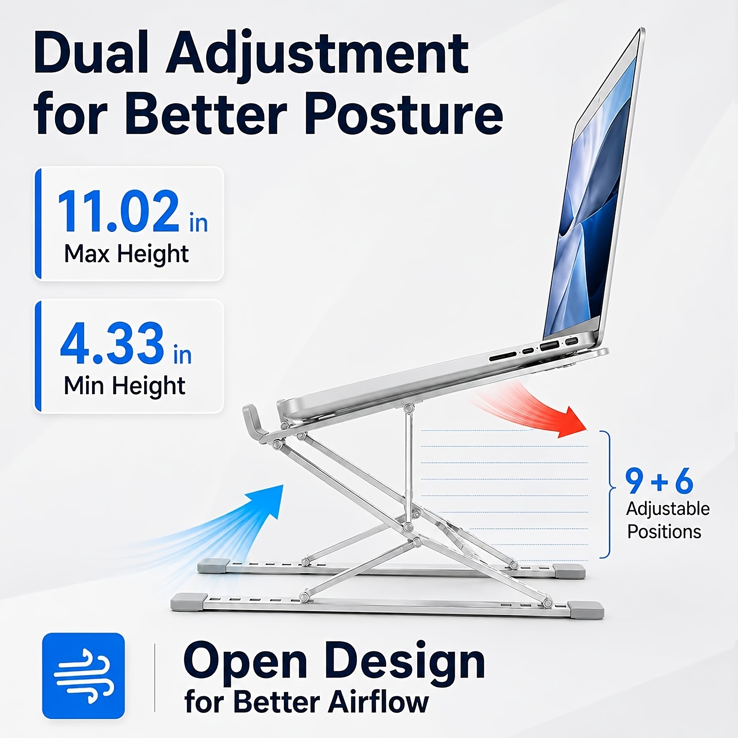 Metal Dual-Layer Laptop Stand, Foldable Portable Height Adjustable Notebook Riser Holder, Ergonomic Cooling Elevated Base Compatible with 10-15 Inch Laptops