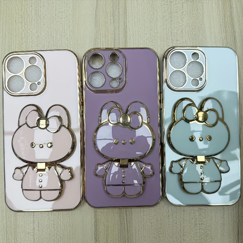 Phone Case - New Fashionable Phone Case Suitable for Iphone 11 12 13 14 15 16 16Pro 15Pro Max 16Plus Phone Case, Rabbit 3D Stand Ultra-Thin Electroplated Soft Phone Case Protective Case with Hand Chain