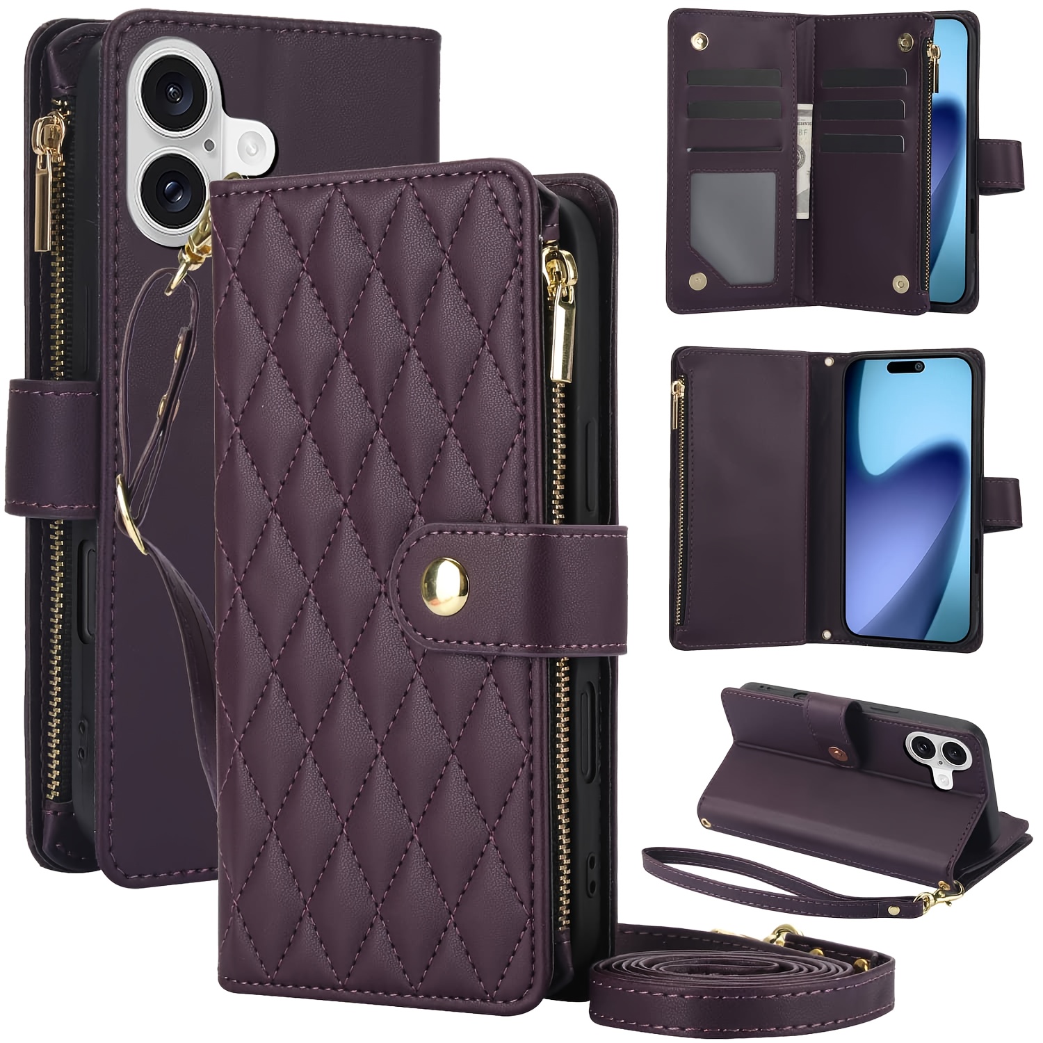 Wallet Case for iPhone 17/ 16e/ 16/ 15/ 14/ 13/ 12/ 11 Pro Max/ XR/ X/ XS/ XS Max/ 16 Plus/ 12 Mini/ 13 Mini/ SE 2020/ SE 2022/ Air 2025, Adjustable Crossbody Zipper Purse Case Card Holder with Kickstand Detachable Wrist Strap, Flip Folio Case - Image 52
