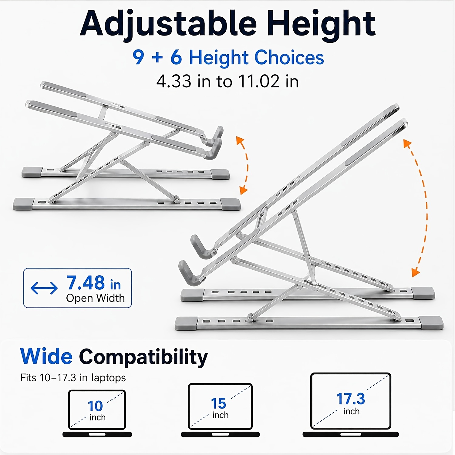 Metal Dual-Layer Laptop Stand, Foldable Portable Height Adjustable Notebook Riser Holder, Ergonomic Cooling Elevated Base Compatible with 10-15 Inch Laptops