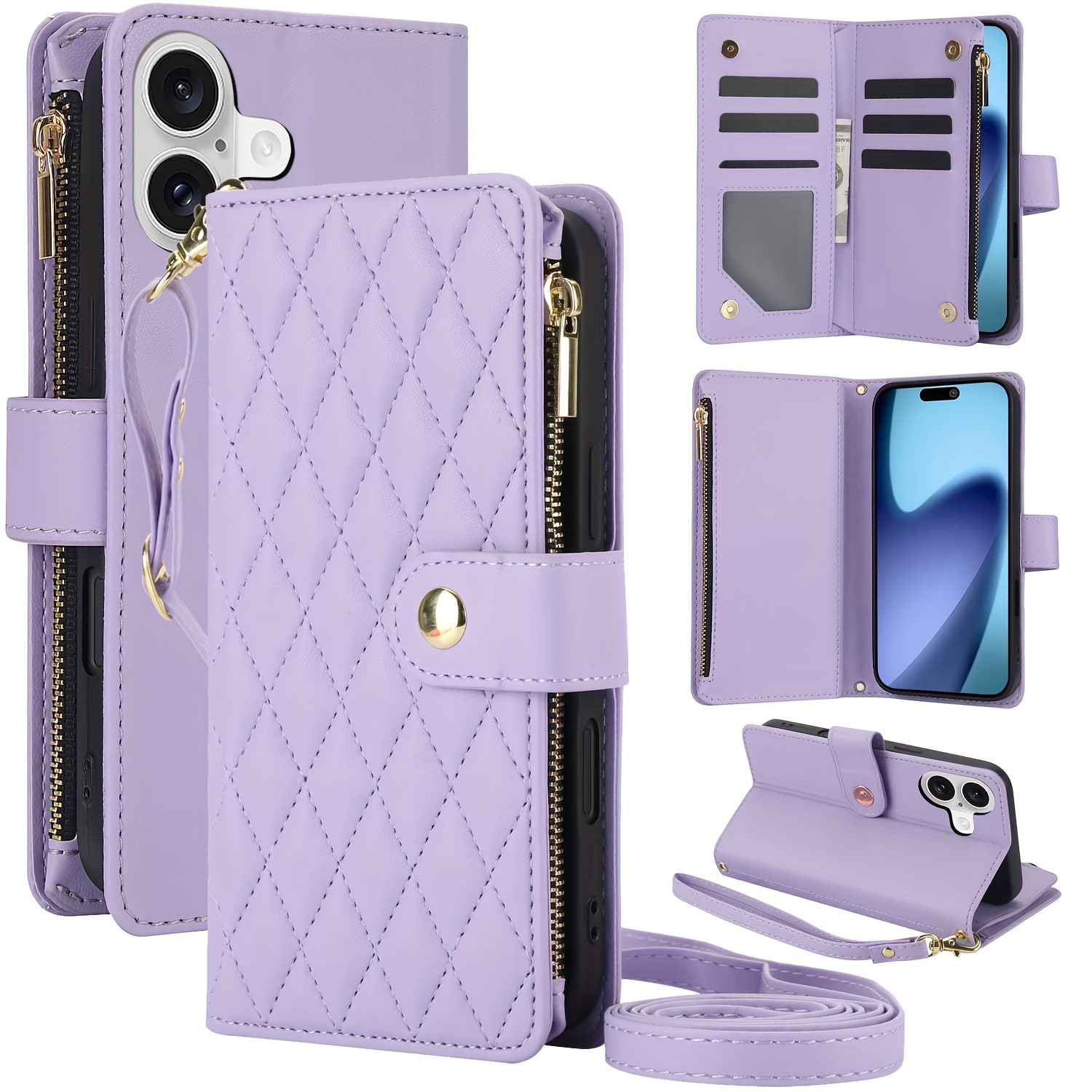 Wallet Case for iPhone 17/ 16e/ 16/ 15/ 14/ 13/ 12/ 11 Pro Max/ XR/ X/ XS/ XS Max/ 16 Plus/ 12 Mini/ 13 Mini/ SE 2020/ SE 2022/ Air 2025, Adjustable Crossbody Zipper Purse Case Card Holder with Kickstand Detachable Wrist Strap, Flip Folio Case - Image 51