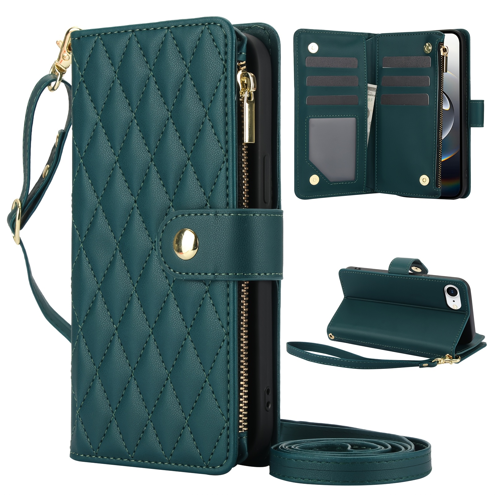 Wallet Case for iPhone 17/ 16e/ 16/ 15/ 14/ 13/ 12/ 11 Pro Max/ XR/ X/ XS/ XS Max/ 16 Plus/ 12 Mini/ 13 Mini/ SE 2020/ SE 2022/ Air 2025, Adjustable Crossbody Zipper Purse Case Card Holder with Kickstand Detachable Wrist Strap, Flip Folio Case - Image 35