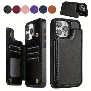 Phone case: Wallet Solid Color Double Button Side Sticker with Card Slot RFID Blocking Kickstand Magnetic Flip PU Artificial Leather Case for iPhone 15 Pro Max 14 Plus 13 12 11 X XS XR SE 2022 2020 8 7 Business Shockproof Protective Cover