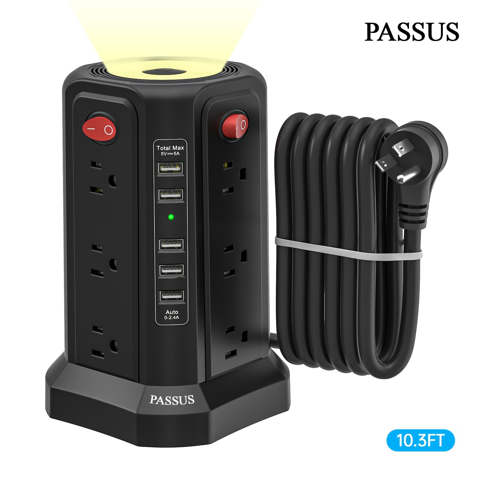 10ft/6ft Extension Cord with Multiple Outlets, 17in 1 Surge Protector, Power Board with USB Ports, 5 USB Interfaces, PD18W/20W Fast Charging, with A Night Light Multi Plug Outlet Charging Station, Suitable for Home Office And Dormitory Use - Image 15