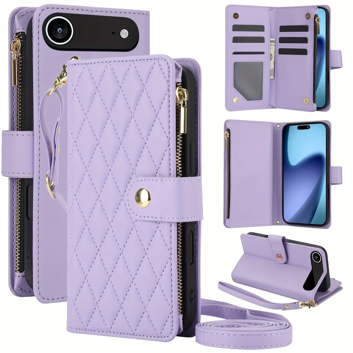 Wallet Case for iPhone 17/ 16e/ 16/ 15/ 14/ 13/ 12/ 11 Pro Max/ XR/ X/ XS/ XS Max/ 16 Plus/ 12 Mini/ 13 Mini/ SE 2020/ SE 2022/ Air 2025, Adjustable Crossbody Zipper Purse Case Card Holder with Kickstand Detachable Wrist Strap, Flip Folio Case - Image 58