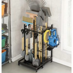 Yard Tool Tower Rack For Garage Organization And Storage - Garden Tool Organizer With Wheels - Heavy Duty Steel Garden Tool Stand For Shed - Long-Handled Tools/Rakes/Brooms, Outdoor