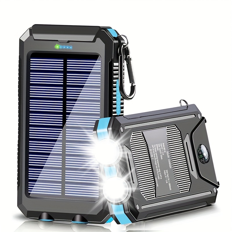 20000Mah Solar Power Bank, Solar Charger, Outdoor High-Capacity Battery Pack, Usb/Usb-C/Micro USB, Compatible with All Phones, Fast Charging, Dual LED Flashlight Compatible with Outdoor And Camping, Compass And Backpack Hook, Portable Power Bank - Image 4